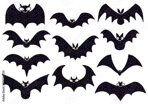 Set with Halloween bats for stickers and cards and gifts and fabrics and hobbies and wrapping paper