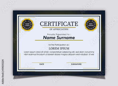 Blue White Gold Simple Abstract Certificate Template