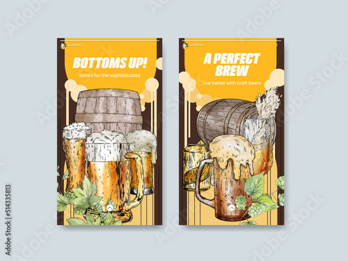 Instagram template with craft beer concept,watercolor style