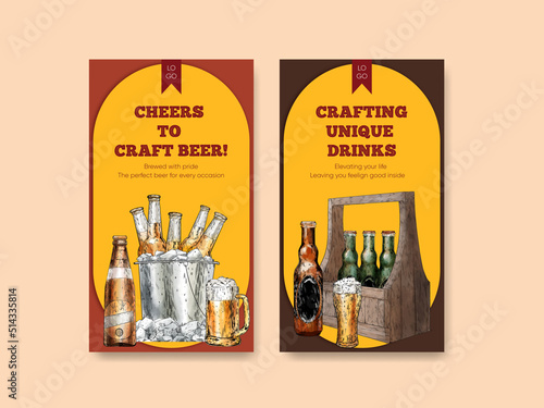 Instagram template with craft beer concept,watercolor style