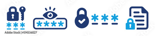 Password security vector icon illustration set. Lock and pin code for safety and protection. Secured file symbol.