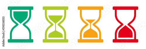Hourglass icon vector illustration. Time measurement with sand glass symbol in four steps for countdown and timer concept.
