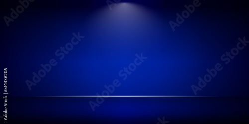 illustration of dark blue studio room stage background illuminated by lights in the middle