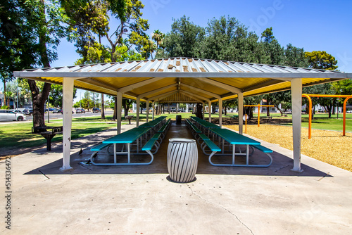 Large Pergola With Picnic Tables At Free Public Park