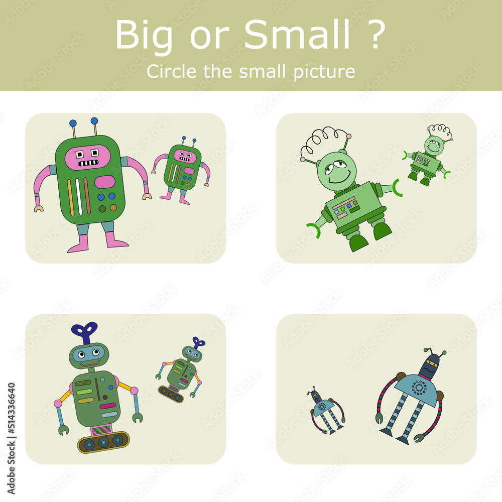 Fototapeta premium Match the robots by size big or small. Children's educational game. 