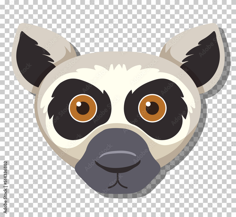 Cute lemur head in flat cartoon style