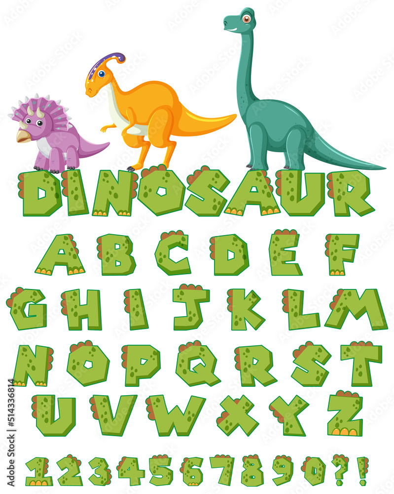 English alphabet A-Z with dinosaur cartoon characters English alphabet A-Z with dinosaur cartoon characters