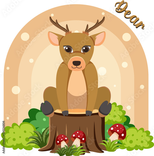 Cute dear in cartoon flat style