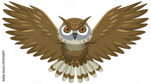 Front of owl flying in cartoon style
