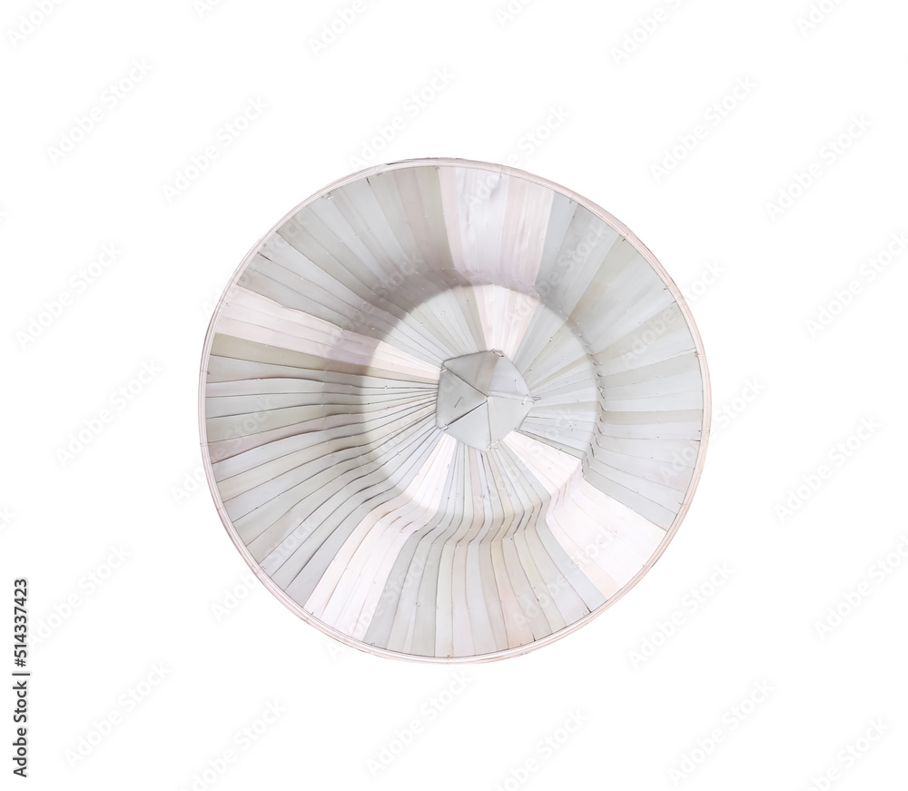 Obraz premium Top view hat with crafts weaving seamless patterns made from dry plam leaf isolated on white background , clipping path