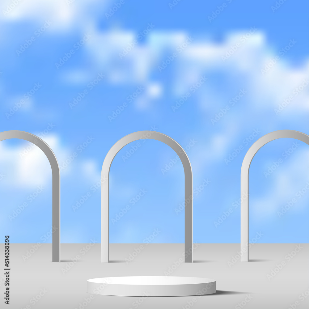 Abstract 3d white color scene with sky podium platform. Vector Abstract 3d white color scene with sky podium platform. Vector