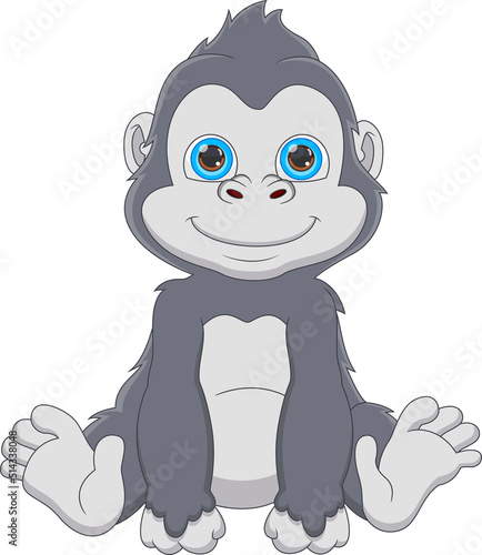cartoon cute baby gorilla on white background
