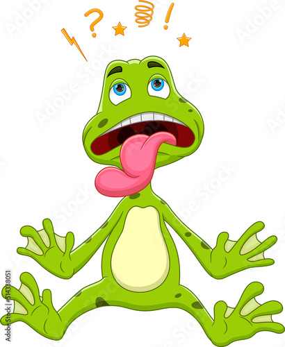 cartoon frog shocked on white background