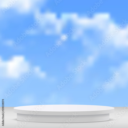 Abstract 3d white color scene with sky podium platform. Vector