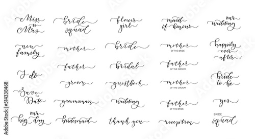 Wedding calligraphy invitation and reception seating cards design elements