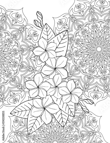  Beautiful Tropical Flowers and Mandala for Coloring page for adults