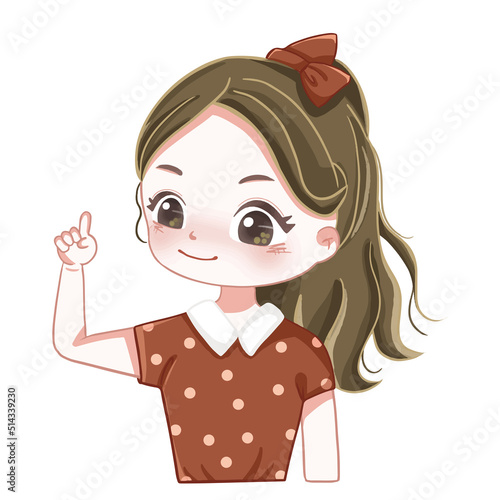 指を上に差す女性　ワンポイント