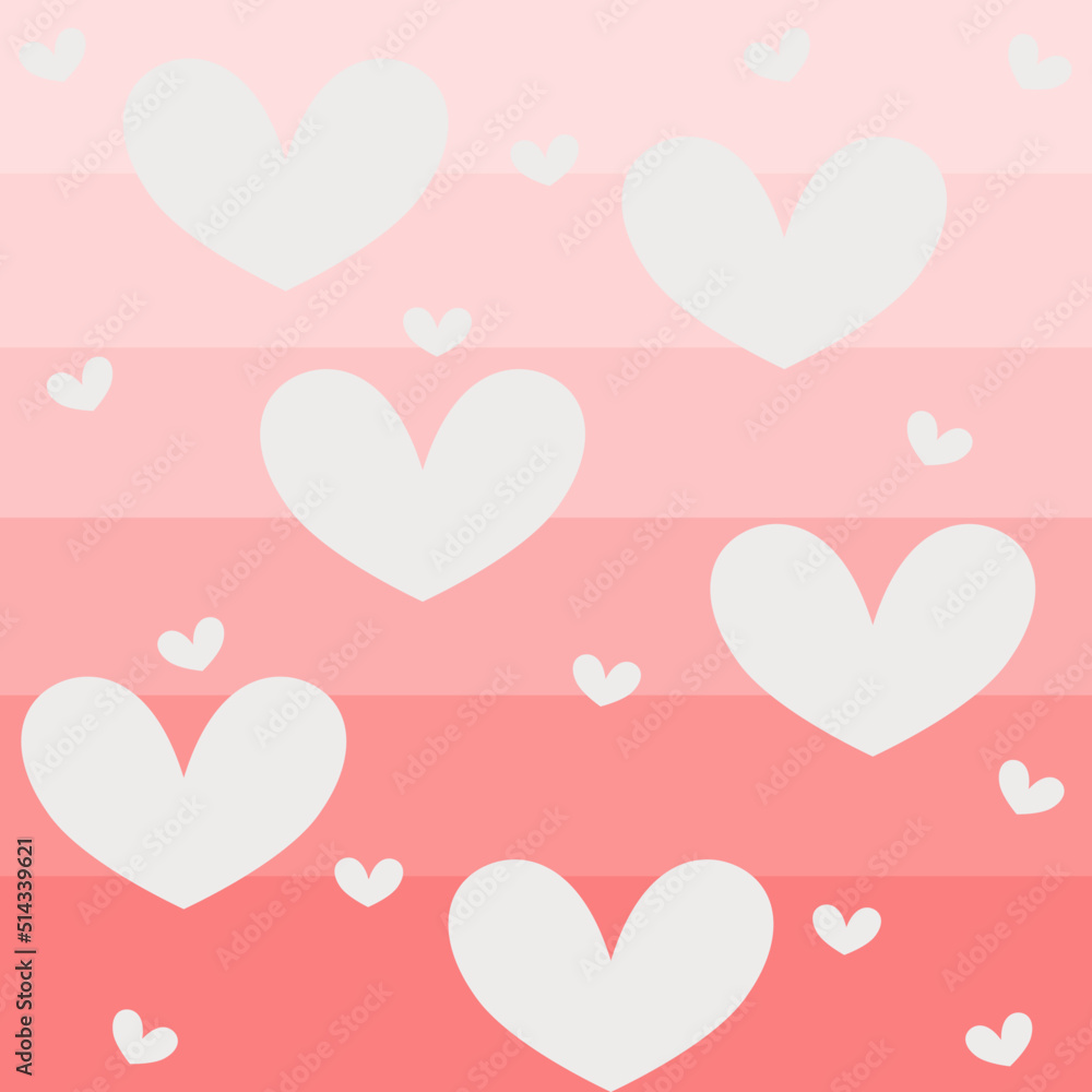Pink gradrient background with white hearts, made in paper cutout style. For valentines day greeting card or wedding invitation background party design.Creative with cartoon style vector illustration.