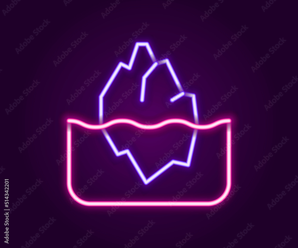 Glowing neon line Iceberg icon isolated on black background. Colorful outline concept. Vector Glowing neon line Iceberg icon isolated on black background. Colorful outline concept. Vector