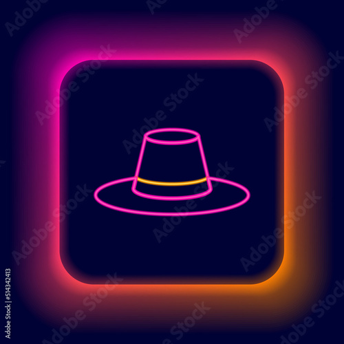 Glowing neon line Man hat with ribbon icon isolated on black background. Colorful outline concept. Vector
