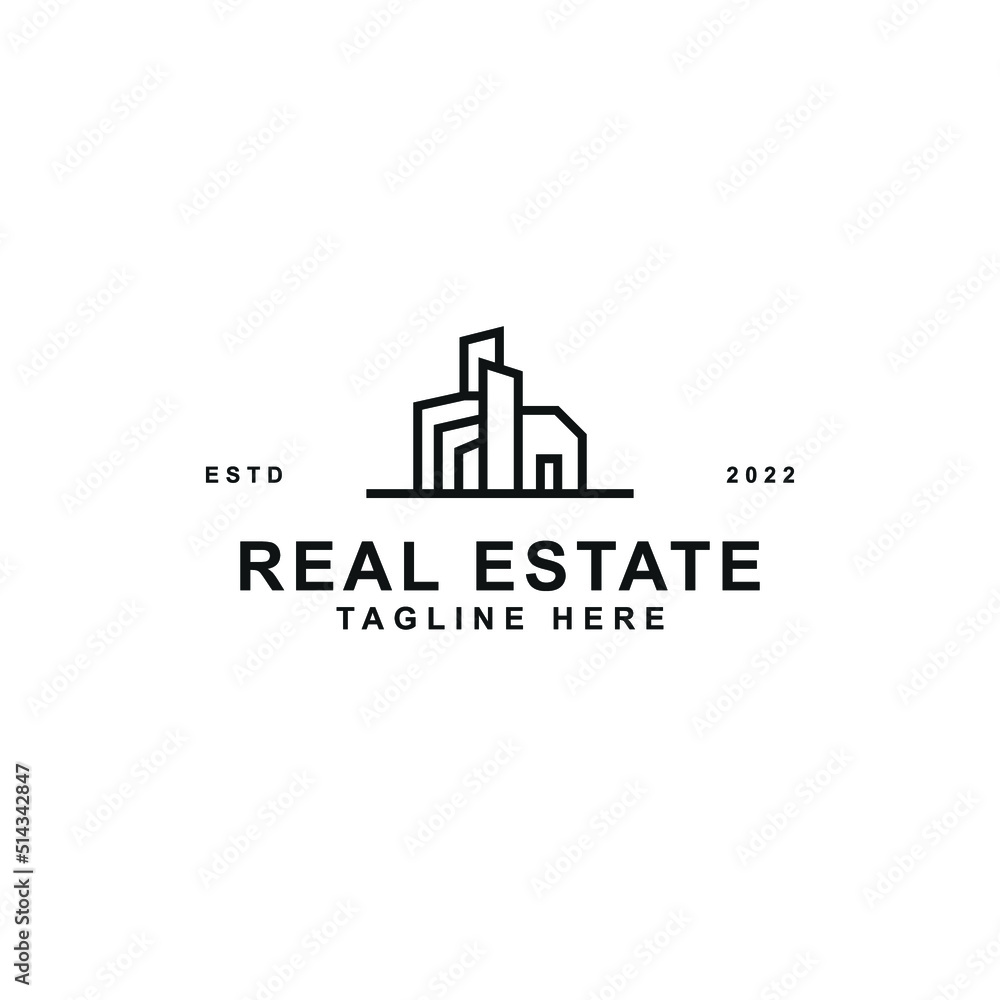 modern real estate logo vector design concept inspiration. Minimalistic real estate business logo design vector illustration with outline, elegant and unique styles isolated on white background.