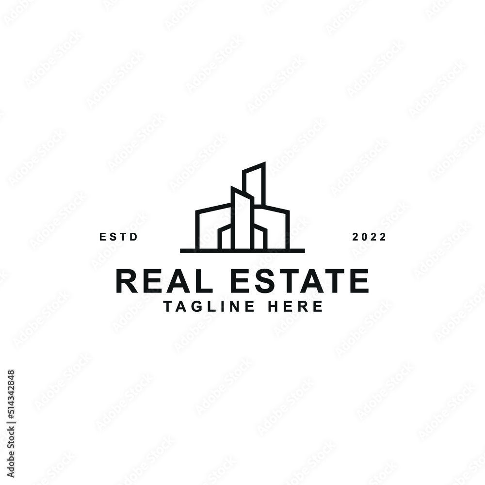 outline real estate logo business vector design concept ideas. elegant estate rent icon logo design vector illustration with line art, minimalist and modern styles isolated on white background.