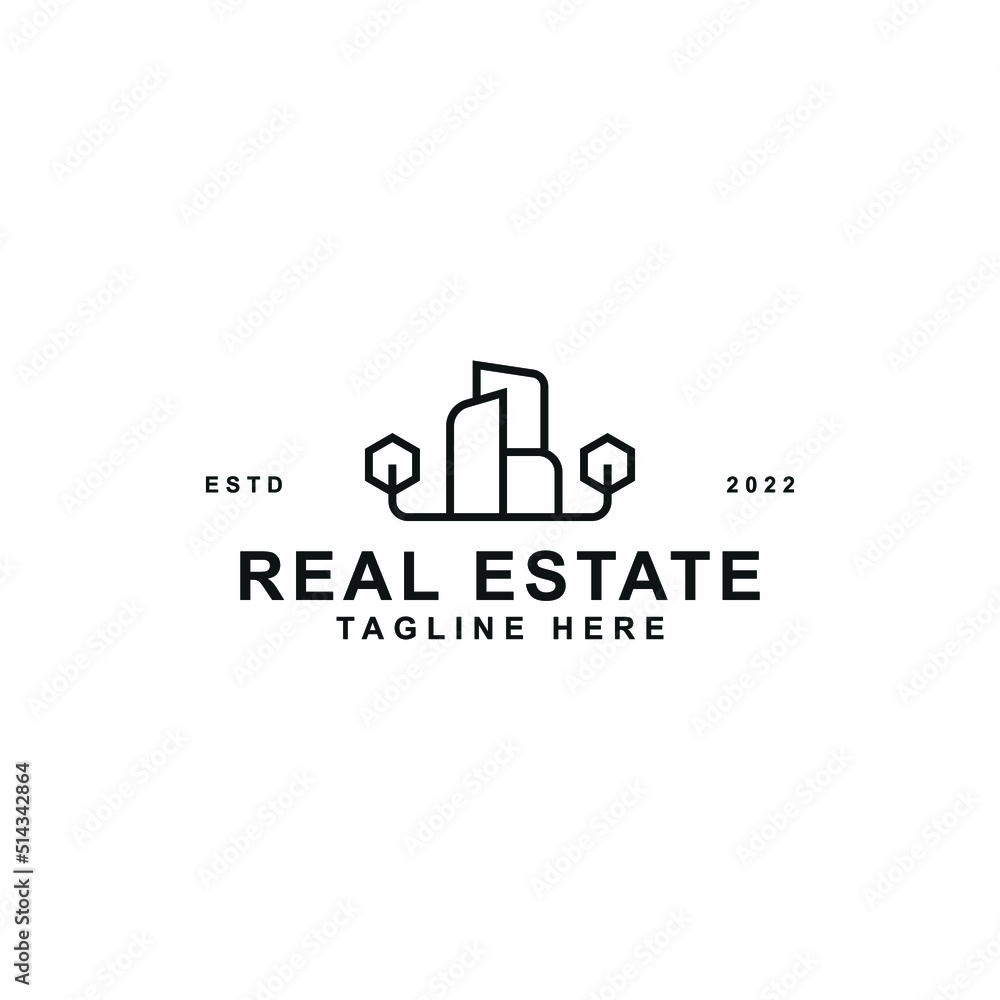 Eco real estate logo design vector illustration. Minimalist real property logo vector design concept ideas with outline, modern and simple styles isolated on white background.