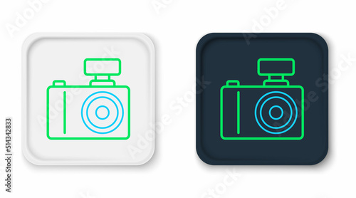 Line Photo camera icon isolated on white background. Foto camera. Digital photography. Colorful outline concept. Vector