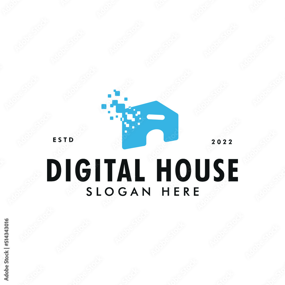 digital house logo business vector design concept. Tech system home icon logo design template inspiration with modern, simple and elegant styles isolated on white background