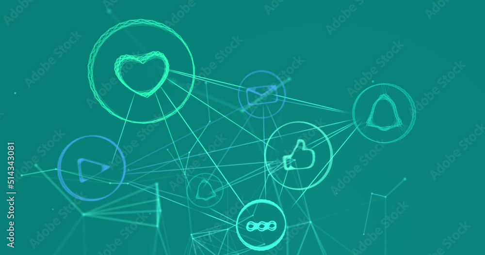 Network of Digital icons against blue background
