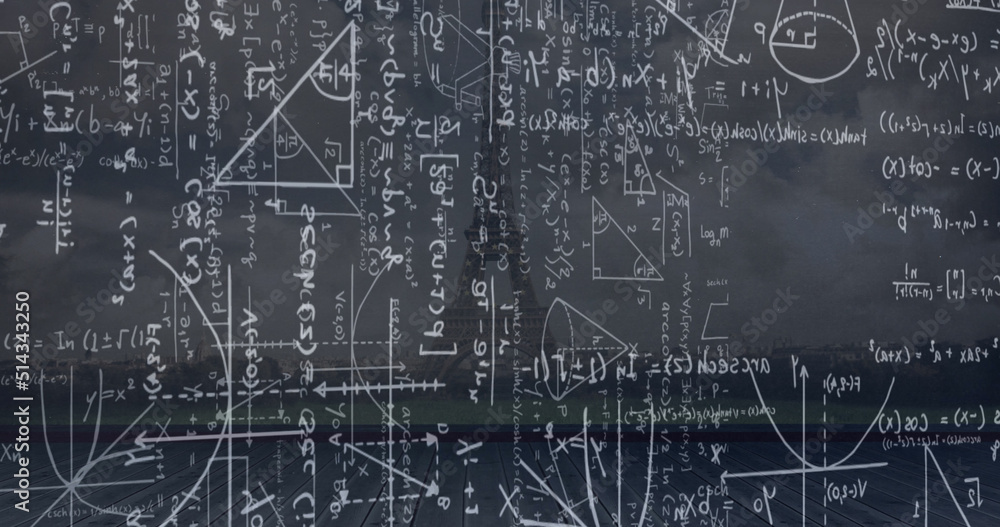 Image of mathematics formulas on black background