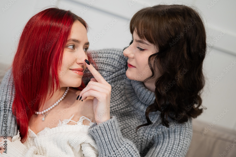 Portrait of young Caucasian women in a relationship. LGBT. Portrait of young Caucasian women in a relationship. LGBT.