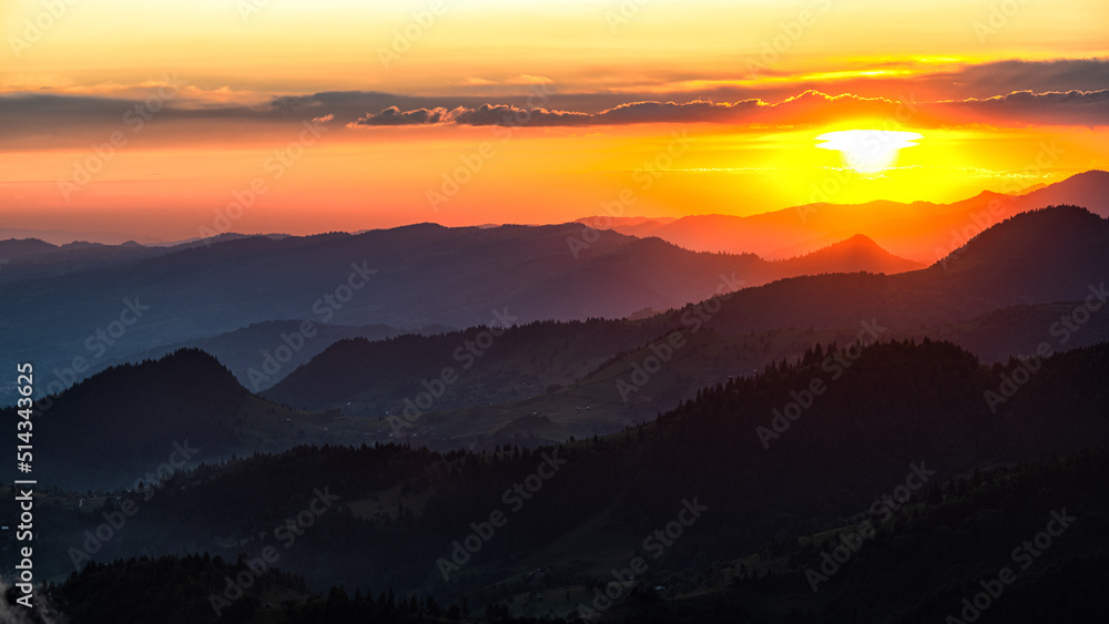 Sunset from the Prislop Pass, Rodna (Rodnei) Mountains, Carpathians, Romania.