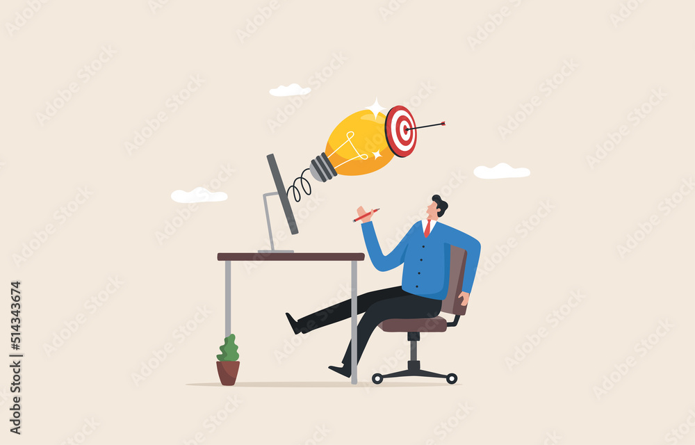 Research Idea Success. Find new ideas or inspiration with technological innovation. Vision to discover new solution. An idea light bulb emerges from a monitor. Research Idea Success. Find new ideas or inspiration with technological innovation. Vision to discover new solution. An idea light bulb emerges from a monitor.