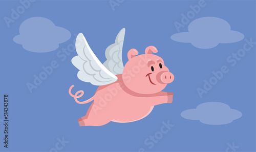 Fototapeta Naklejka Na Ścianę i Meble -  Funny Flying Pig Vector Cartoon Illustration Design
