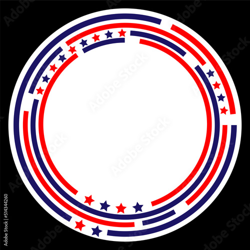 Decorative round frame with American flag symbols for banner, border, logo, emblem and design element. 