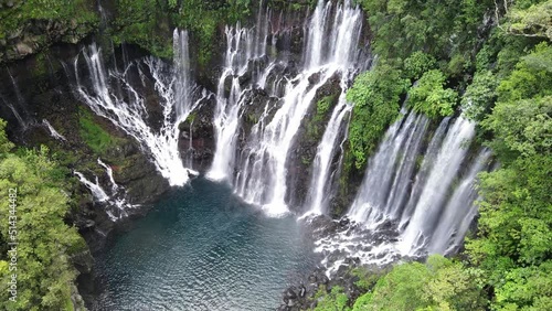 Top-down drone footage of the Langevin waterfall at the Reunion island. photo