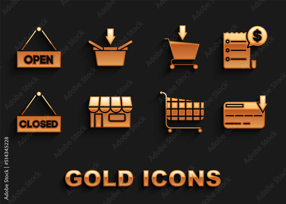 Set Shopping building or market store, Paper check and financial check