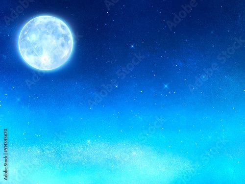 幻想的な月夜と星空 背景素材