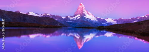 Obraz na plátně Beautiful sunset colors and cloudscape in the Swiss Alps in summer, with Matterh