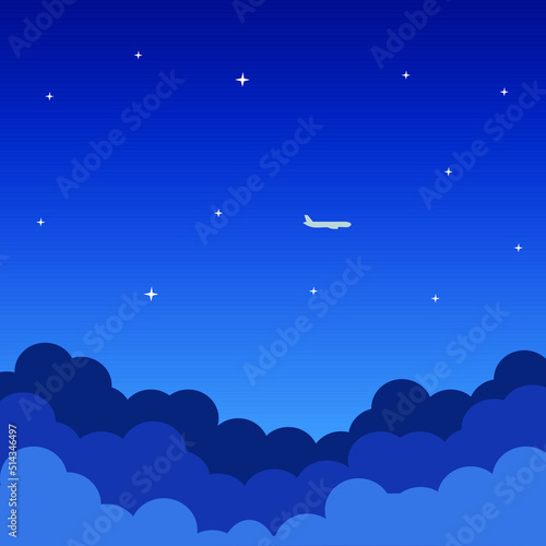 Sky with clouds a starry night sky background.Vector illustration Paper isolated blue sky with white clouds background. Abstract poster paper cartoon design object for poster, flyer, postcard, web
