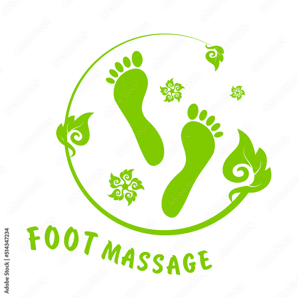 Foot massage concept in green. Reflexology. Foot massage logo with traditional thai ornament for your web site design, app, UI. White background. EPS10. Foot massage concept in green. Reflexology. Foot massage logo with traditional thai ornament for your web site design, app, UI. White background. EPS10.