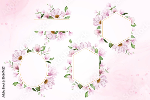 Magnolia Watercolor Flower Wedding Frames Multi Purpose Template Design Collection