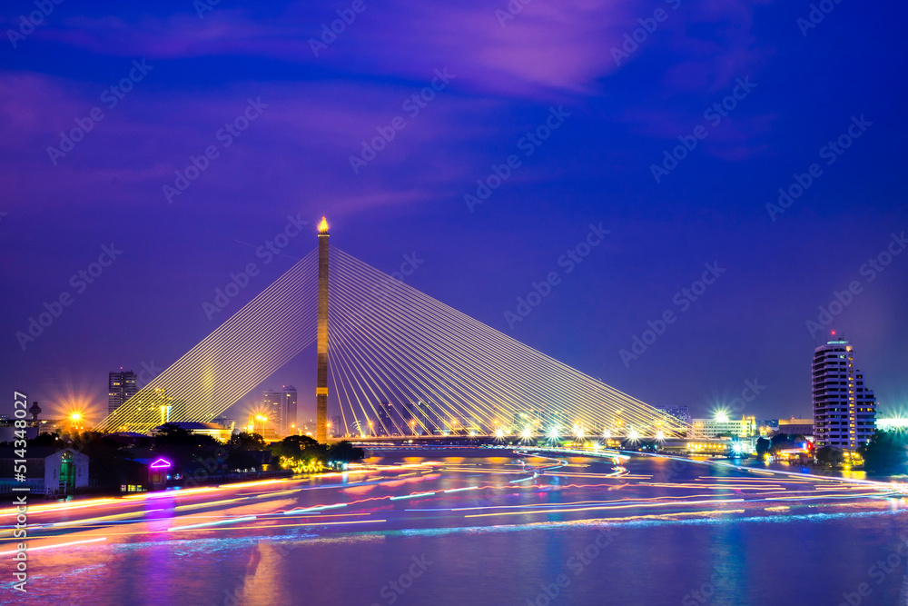 Rama VIII bridge at night light