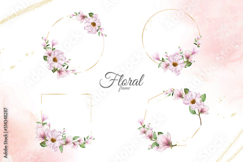 Magnolia Watercolor Flower Wedding Frames Multi Purpose Template Design Collection