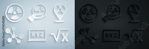 Set XYZ Coordinate system, Radioactive location, Molecule, Square root of x glyph, and icon. Vector