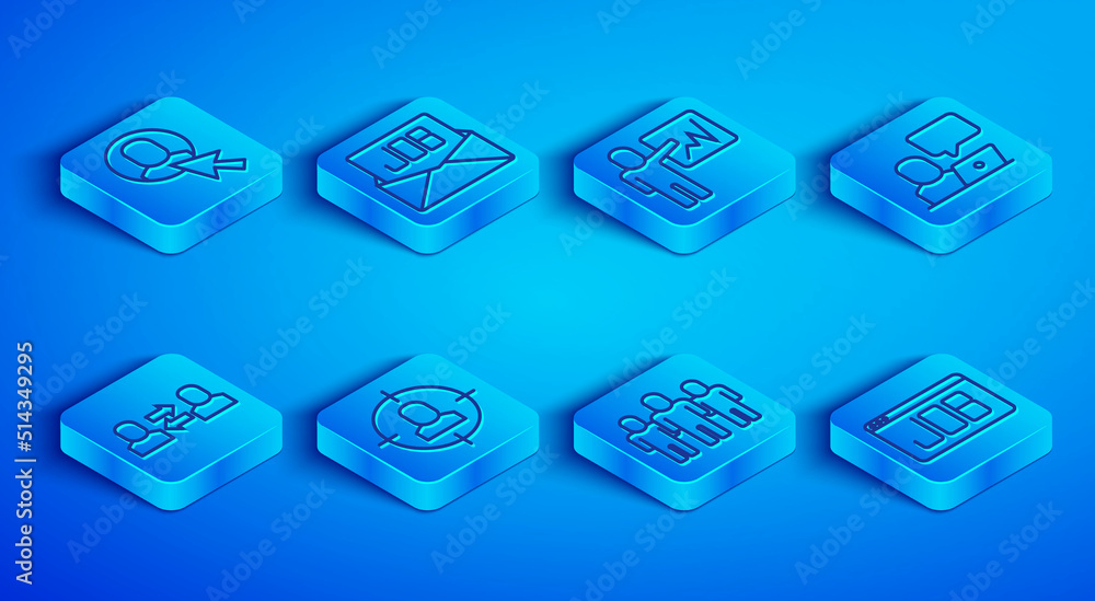 Set line Worker, Search job, Leader of team of executives, Head hunting, Project base, Freelancer, Exchange work and icon. Vector Set line Worker, Search job, Leader of team of executives, Head hunting, Project base, Freelancer, Exchange work and icon. Vector