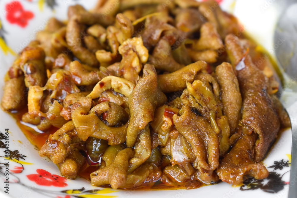 Myanmar chicken intestine curry. Homemade lunch. Myanmar chicken intestine curry. Homemade lunch.