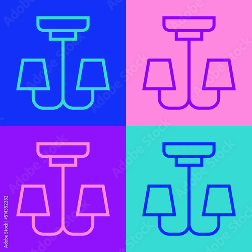 Pop art line Chandelier icon isolated on color background. Vector