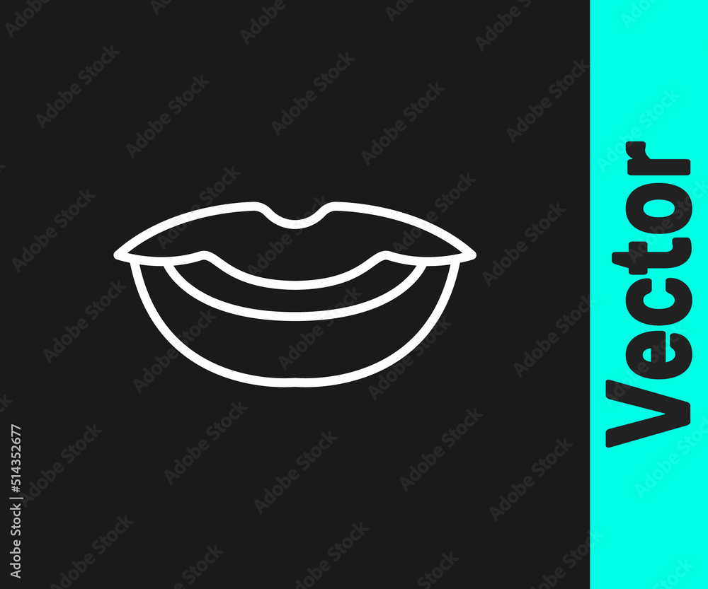White line Smiling lips icon isolated on black background. Smile symbol. Vector White line Smiling lips icon isolated on black background. Smile symbol. Vector